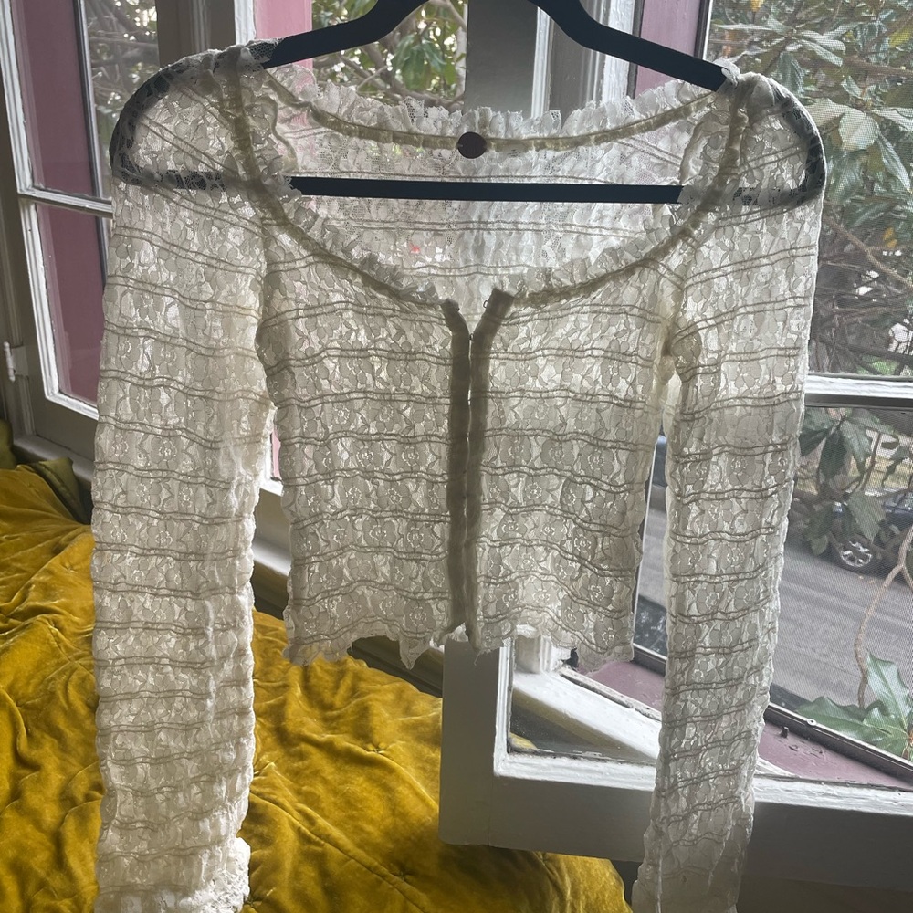Free People White Lace Long-Sleeve Crop Top - Women's